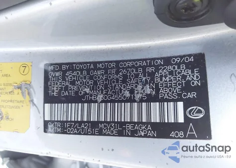 2005 Lexus Es 330 z USA, uszkodzony, nr VIN JTHBA30G455071375